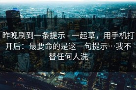 昨晚刷到一条提示 - 一起草，用手机打开后：最要命的是这一句提示…我不替任何人洗